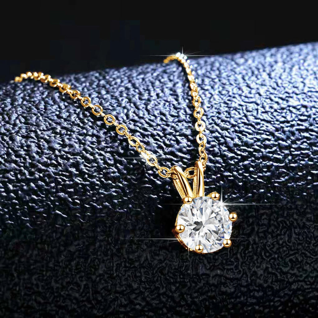 Aurora Goldsmiths Round Cut 14K Gold Moissanite Pendant Necklace – 1ct-3ct Solitaire for Women