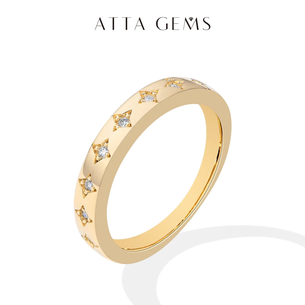 18K White Gold Plated 925 Sterling Silver Star Moissanite Wedding Band for Women
