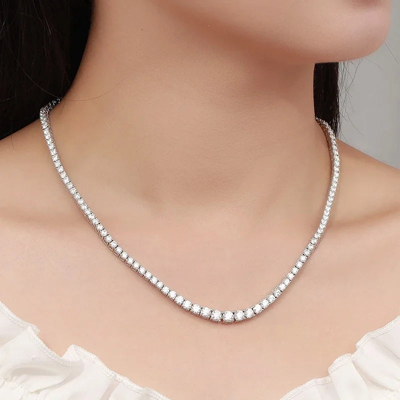 Women’s Moissanite Tennis Necklace Sparkling D Color Sterling Silver Gradient Chain