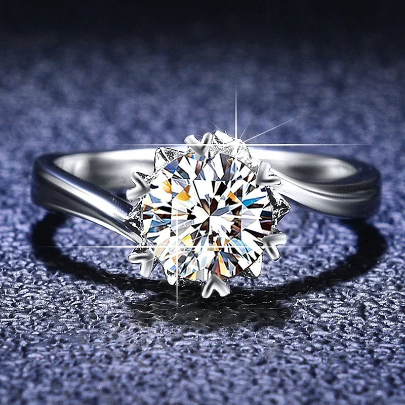 Platinum Engagement Ring 1 Carat Moissanite Diamond Classic Women Wedding Jewelry Gift