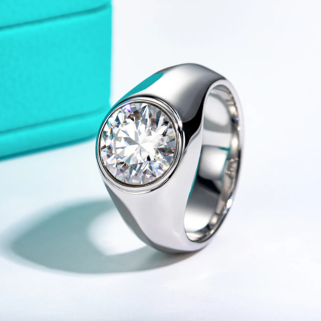 AnuJewel 4ct D Color Moissanite Bezel Engagement Ring – 18K Gold Plated Silver
