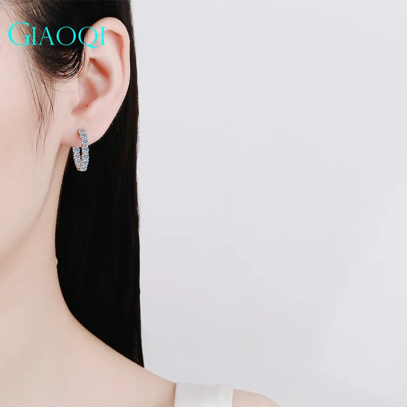 GIAOQI Brilliant Cut Moissanite Stud Earrings – 9K White Gold Setting