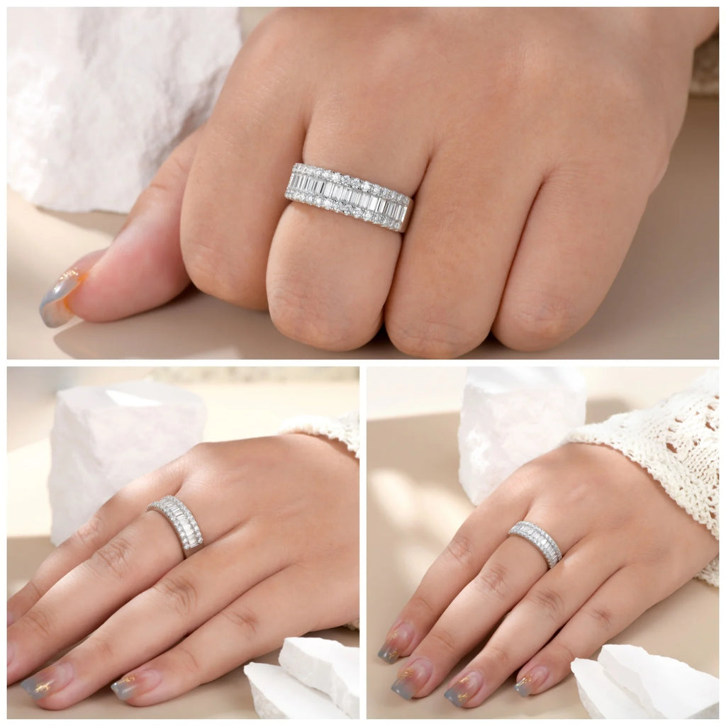 Newshe D Color Moissanite Half Eternity Wedding Band – 925 Sterling Silver Setting