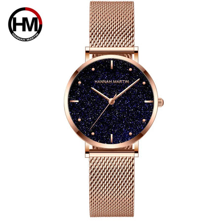 2025 New Women's Luxury Watch Matte Dial Japanese Quartz Movement Stainless Steel Mesh Strap Hannah Martin Brand Original Watch - RoyElite