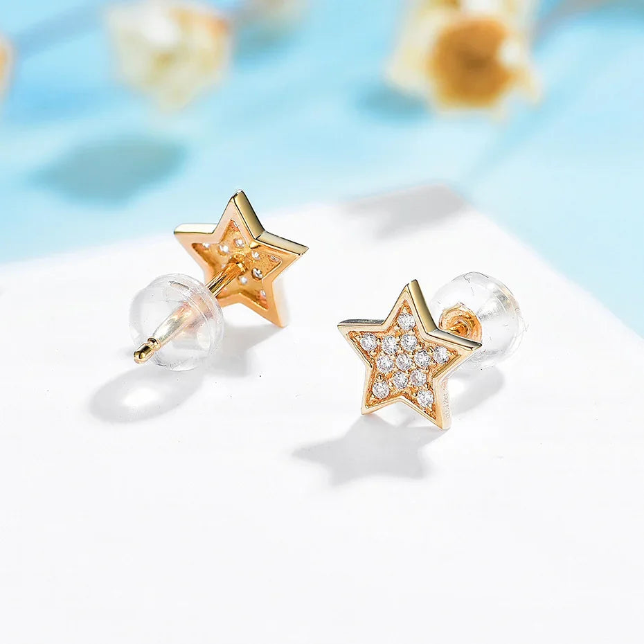 Kuololit Natural Diamond Star Stud Earrings – 10K or 14K Gold Options