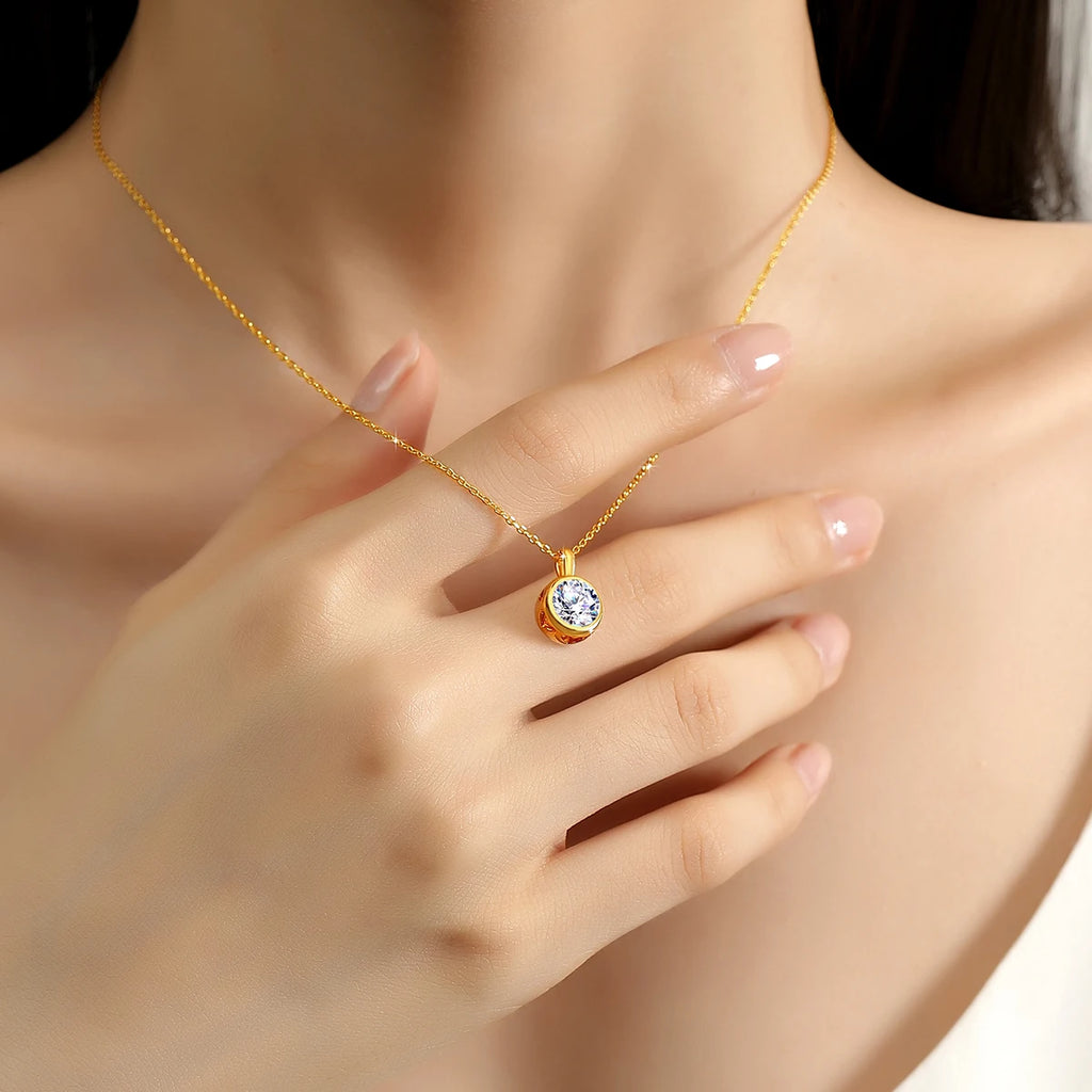 Szjinao Radiant Round-Cut Moissanite & Pearl Pendant Necklace – 18K Gold Women’s Jewelry