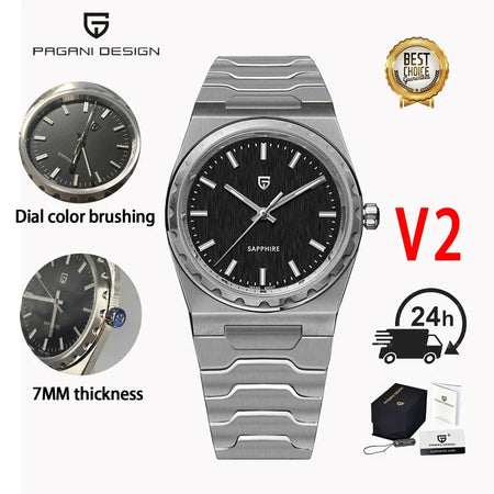 PAGANI DESIGN 2025 new 37MM VJ21 men's quartz watch sapphire stainless steel waterproof 10Bar thin 7MM luminous C3 reloj hombre - RoyElite