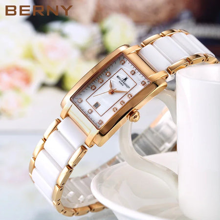 BERNY Women Watch Quartz Ceramic Bracelet Butterfly Buckle Waterproof Fashion Gold Female Clock Relogio Feminino Birthday Gift - RoyElite