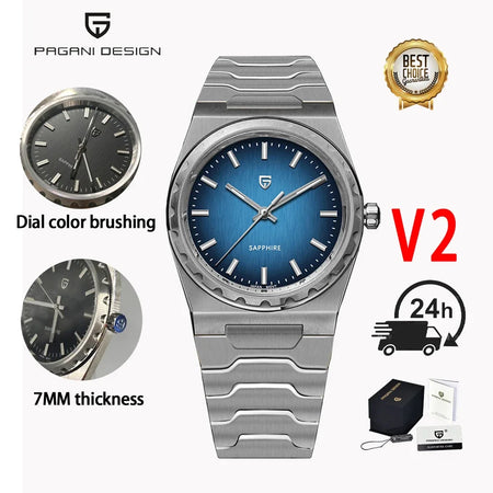 PAGANI DESIGN 2025 new 37MM VJ21 men's quartz watch sapphire stainless steel waterproof 10Bar thin 7MM luminous C3 reloj hombre - RoyElite