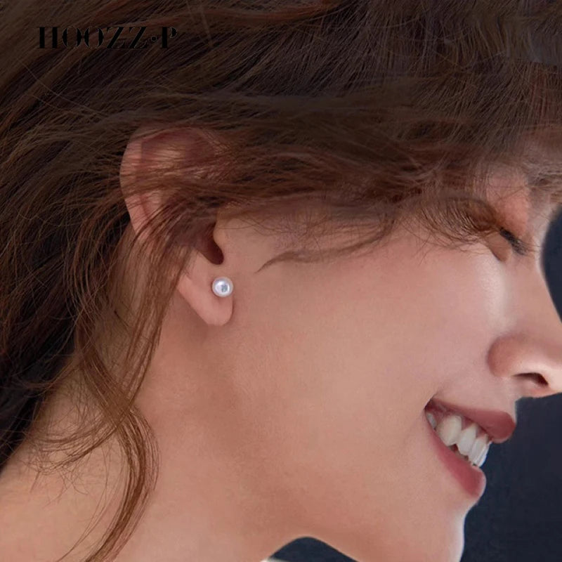 HOOZZ.P Akoya Pearl Stud Earrings AA Quality – 14K Gold & Sterling Silver Mount