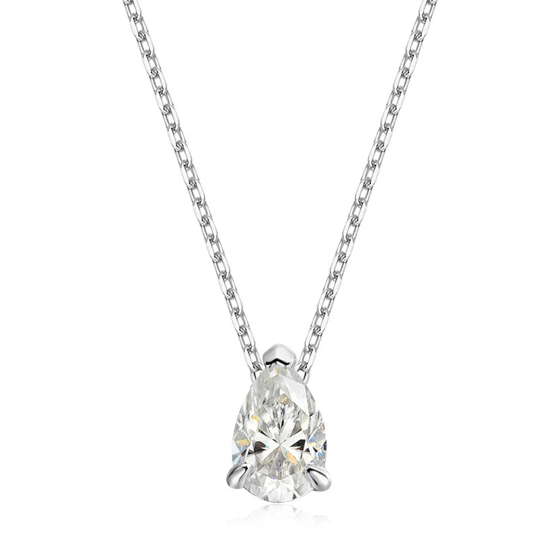 Smyoue Pear Cut D VVS1 Moissanite Necklace – 18K White Gold Plated Sterling Silver Pendant