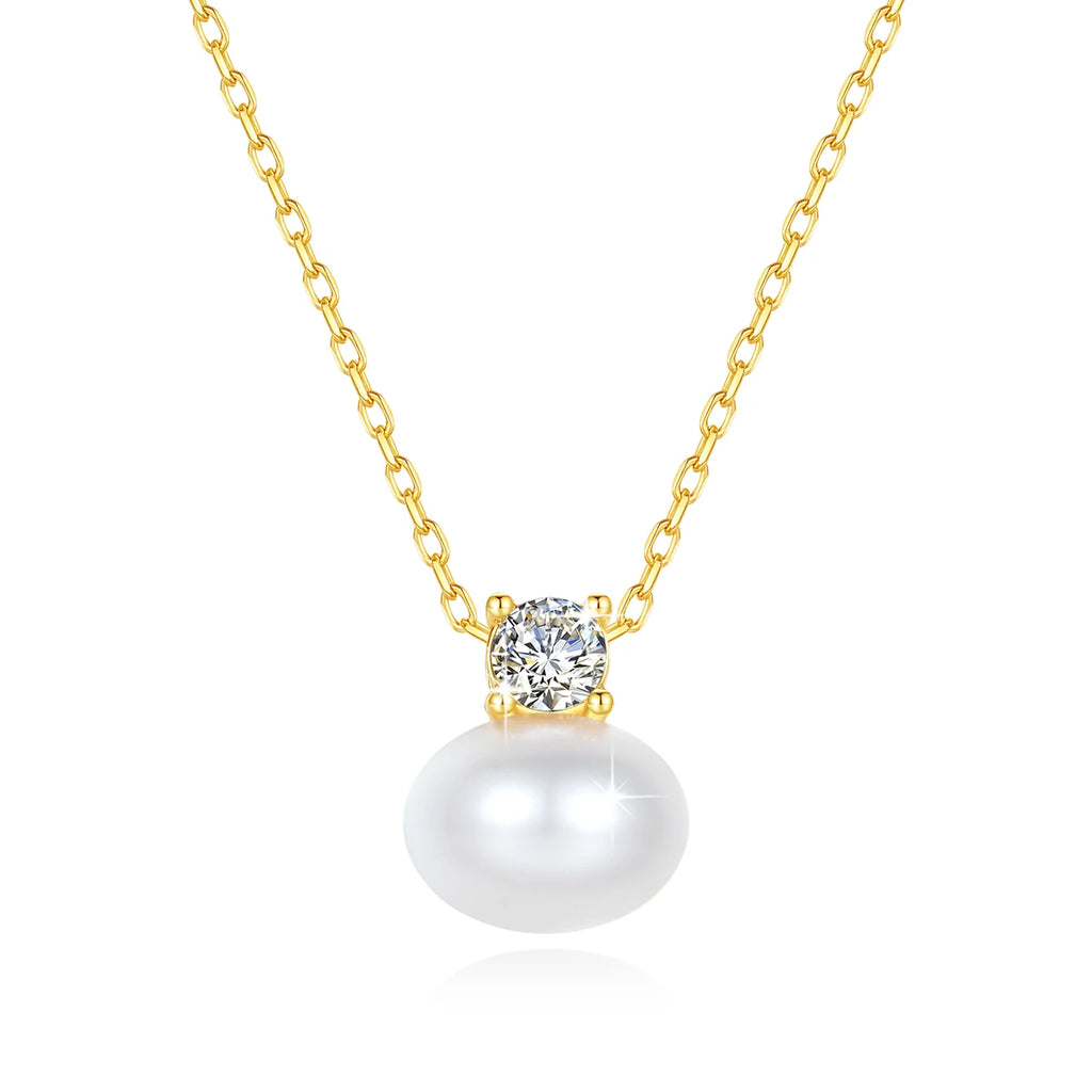 Elegant Craft Jewelry Freshwater Pearl Pendant Necklace – 18K Real Gold with Moissanite Accent