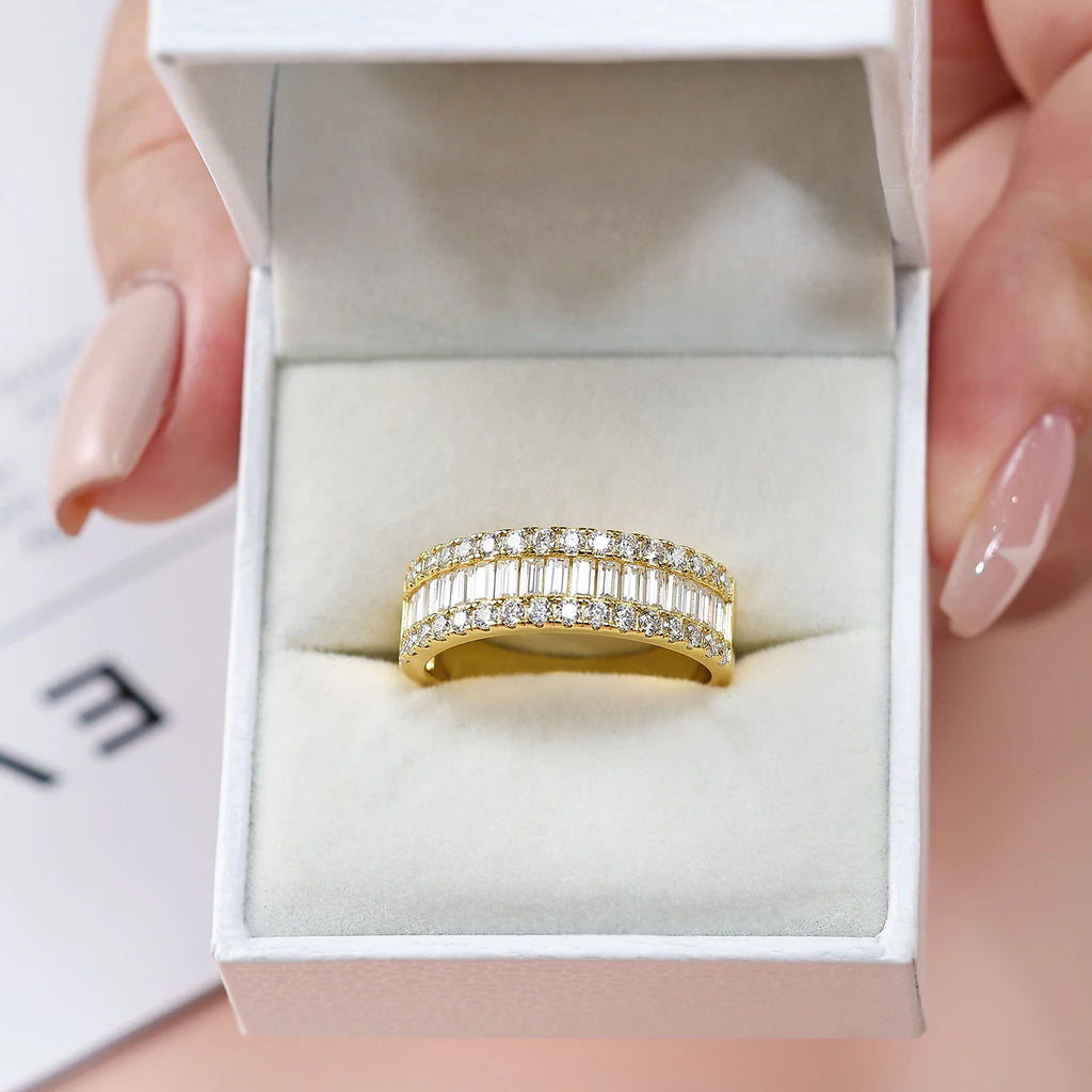Newshe D Color Moissanite Half Eternity Wedding Band – 925 Sterling Silver Setting