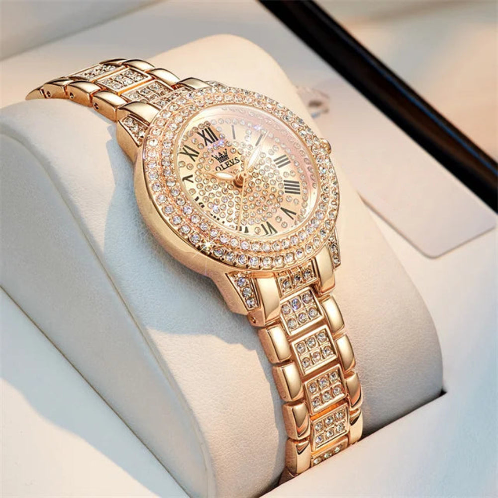 Women's Diamond Quartz Watch 30mm Stainless Steel Luminous Hands Water Resistant