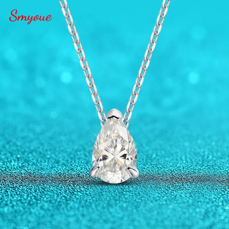 Smyoue Pear Cut D VVS1 Moissanite Necklace – 18K White Gold Plated Sterling Silver Pendant