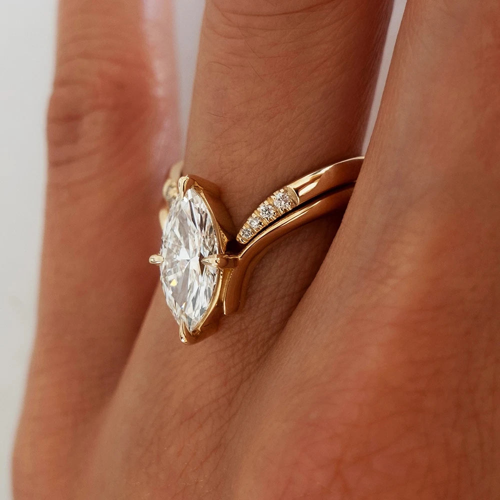 BXINY Marquise Cut Moissanite Ring Set – Double Band 925 Silver with 18K Gold Plating