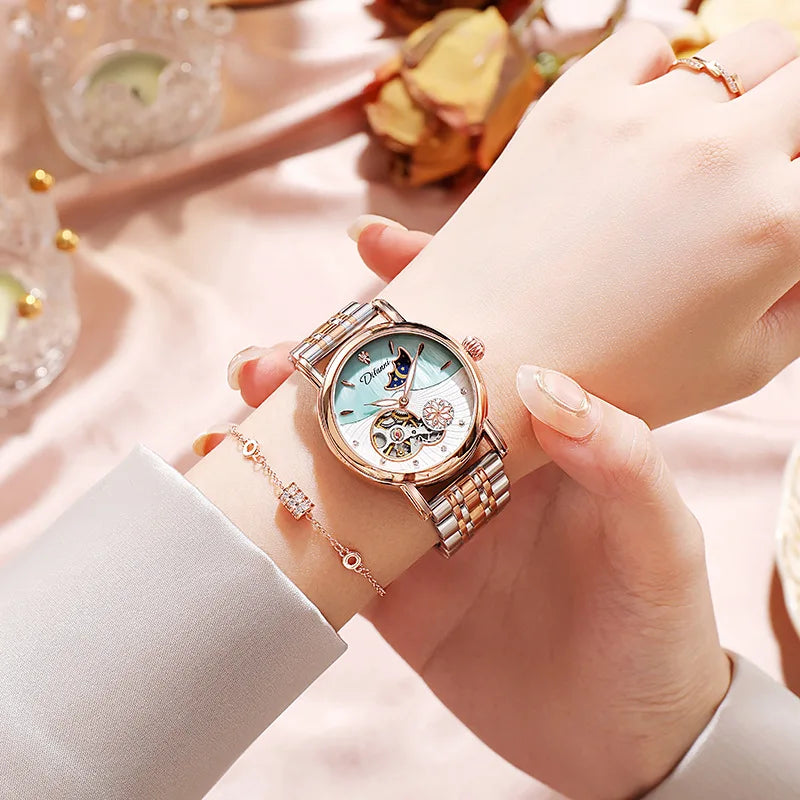 Rotatable Flowers Female Watch Women Top Brand Luxury Fashion Moon Phase Waterproof Lady Automatic Mechanical Watches Reloj