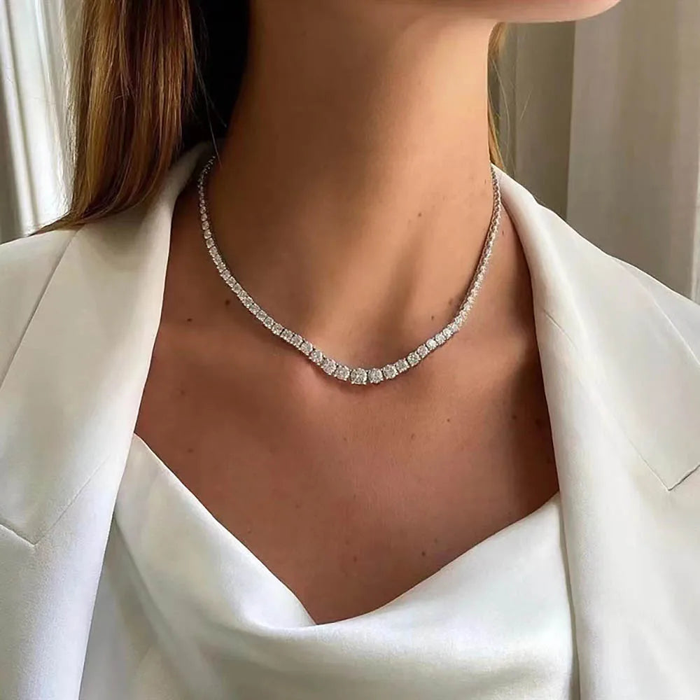 Women’s Moissanite Tennis Necklace Sterling Silver Gradient Diamond Choker Sparkling Jewelry