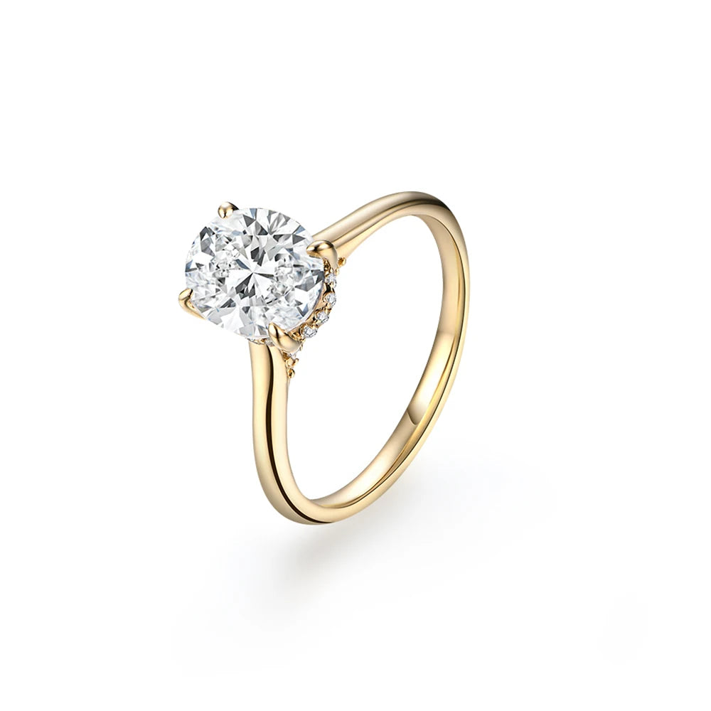 Women’s 2CT Oval Cut Moissanite Engagement Ring in 18K Gold Plated 925 Sterling Silver with Certificate