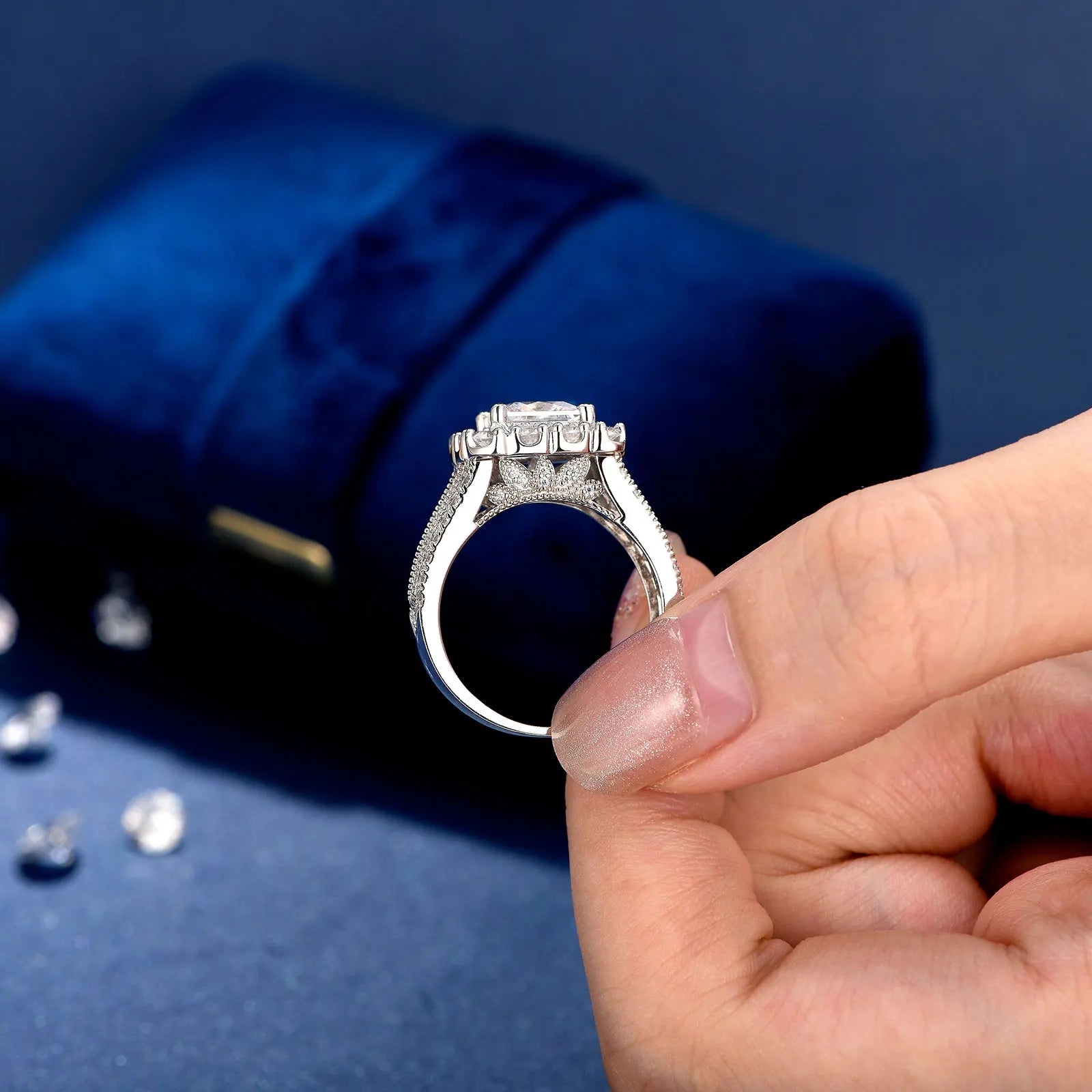 Women’s 2-Piece Halo Princess Cut Cubic Zircon Wedding Ring Set Sterling Silver Jewelry