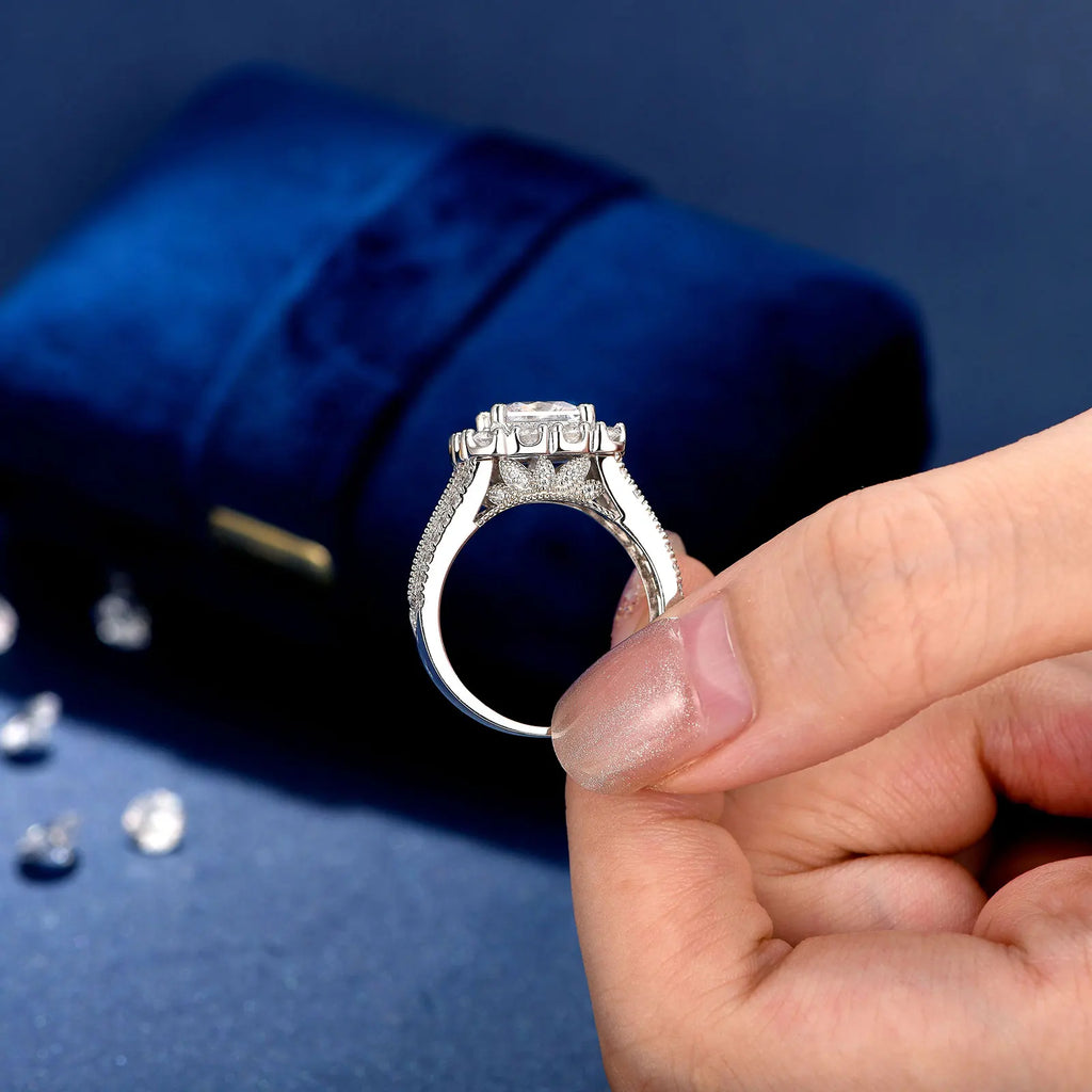 Women’s 2-Piece Halo Princess Cut Cubic Zircon Wedding Ring Set Sterling Silver Jewelry