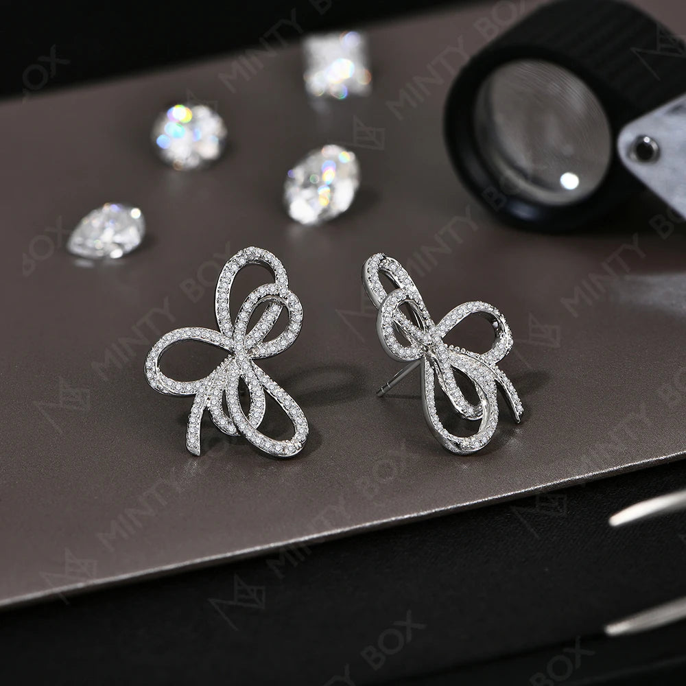 Women’s Moissanite Sterling Silver Bowknot Stud Earrings Luxury Engagement Jewelry