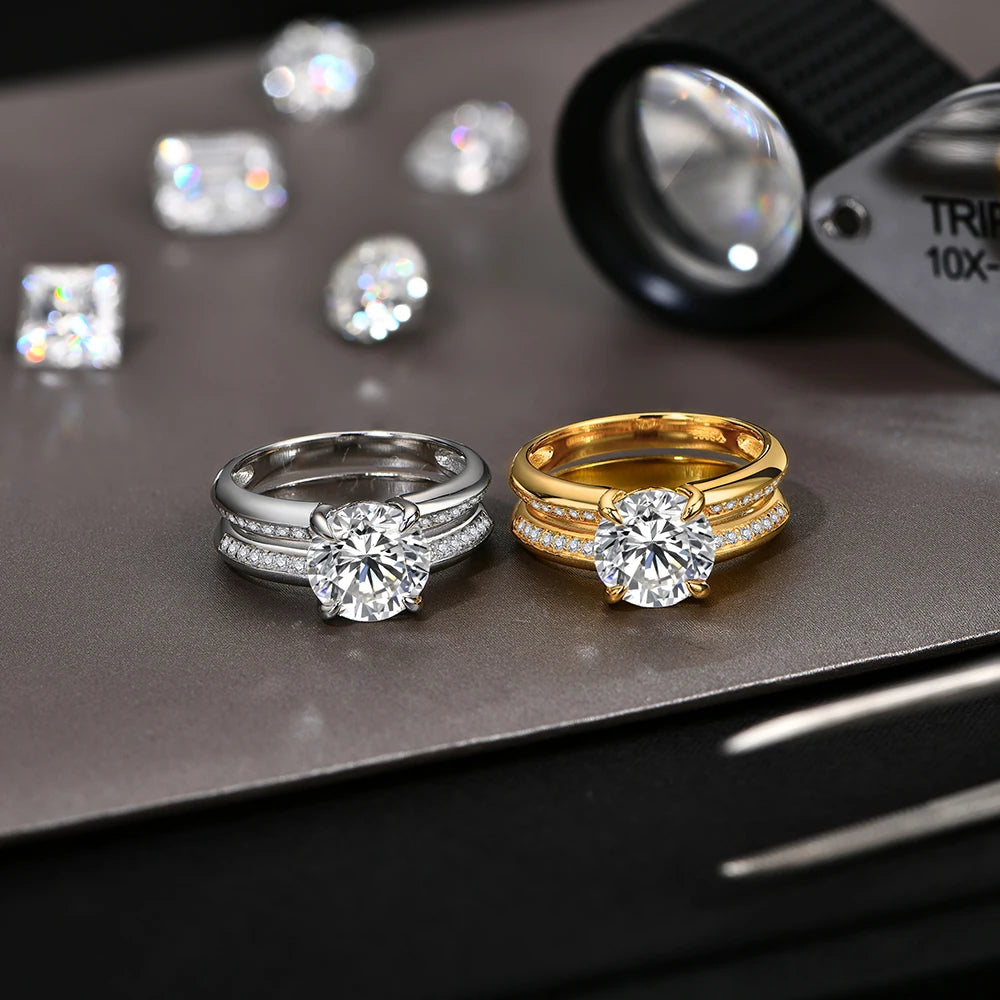 18K Gold Plated 3 Carat Moissanite Engagement Ring 925 Sterling Silver Round Cut Wedding Jewelry