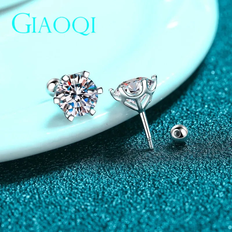 GIAOQI Brilliant Cut Moissanite Stud Earrings – 14K White Gold & Platinum Setting