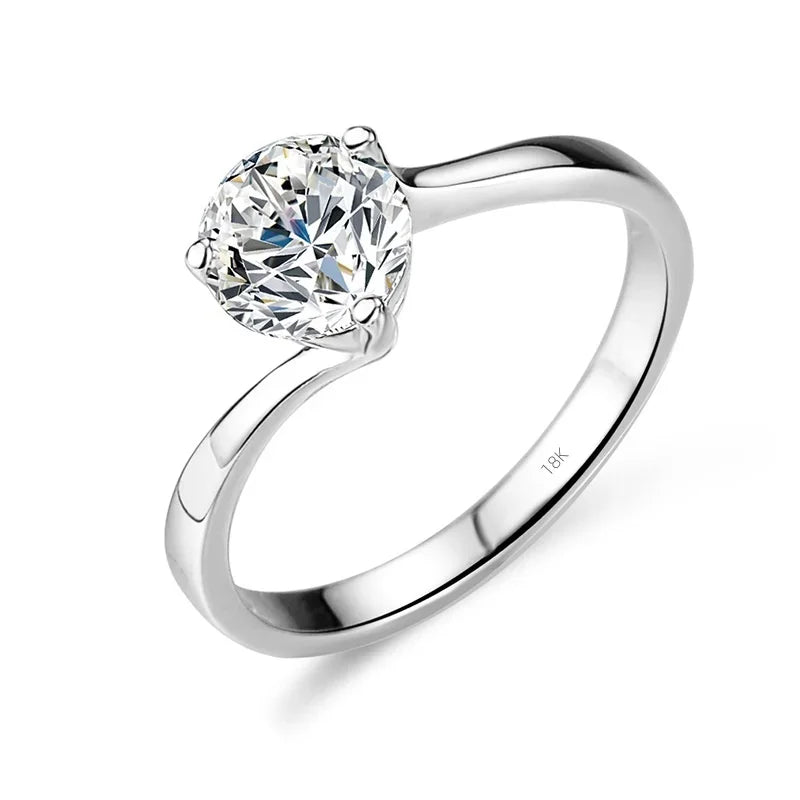 Women’s 1CT Moissanite Engagement Ring in 18K White Gold Classic Wedding Band with Certificate