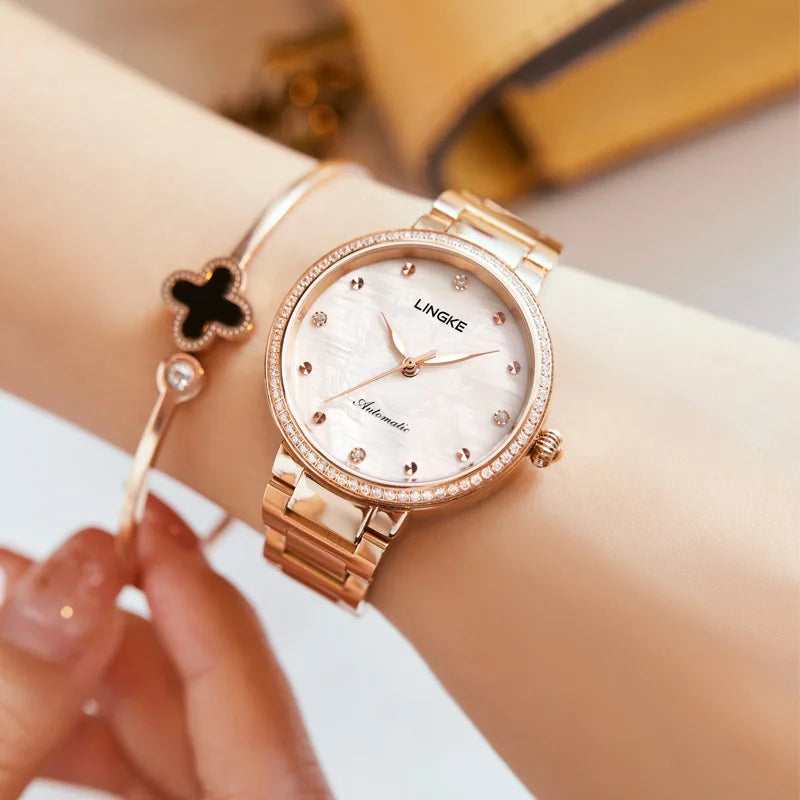 LINGKE Luxury Automatic Watch for Women | Luminous Dial with Waterproof Stainless Steel Design