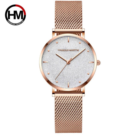 2025 New Women's Luxury Watch Matte Dial Japanese Quartz Movement Stainless Steel Mesh Strap Hannah Martin Brand Original Watch - RoyElite