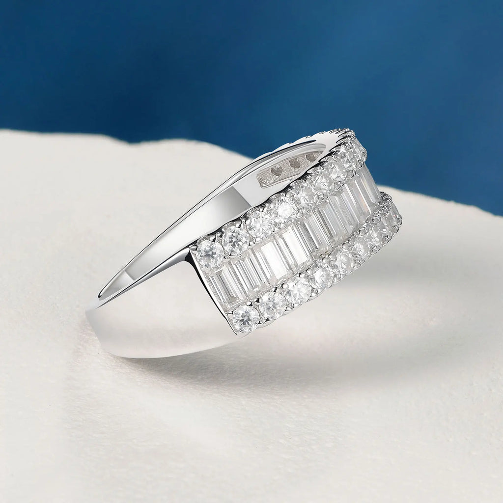 Newshe D Color Moissanite Half Eternity Wedding Band – 925 Sterling Silver Setting
