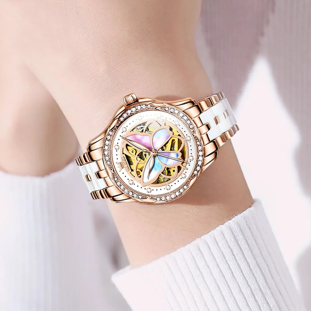 Women's Ceramic Bezel Automatic Watch 35mm Water Resistant Stainless Steel Luminous Hands