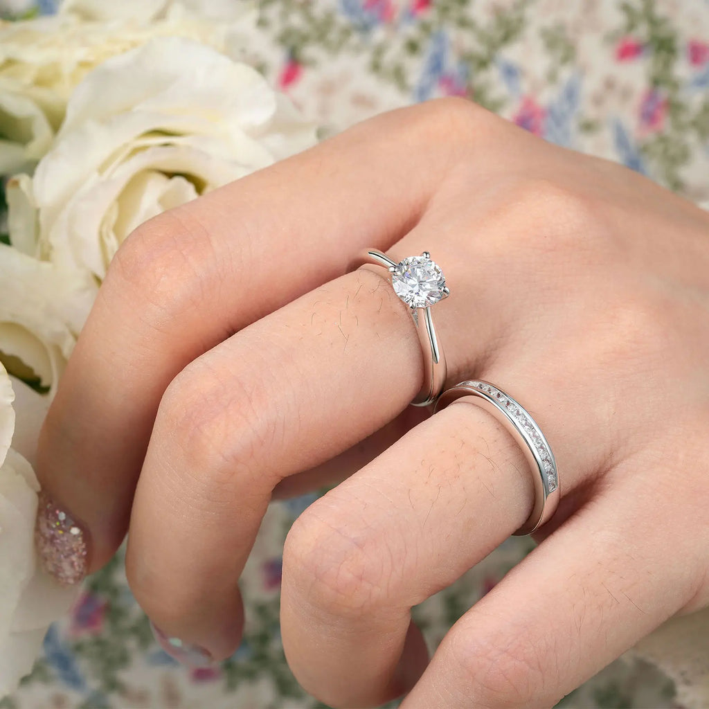 Newshe Solitaire Round Cubic Zirconia Engagement & Wedding Rings – 925 Sterling Silver, White & Yellow Gold Finish