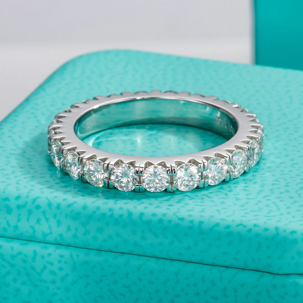 18K Gold Plated 925 Sterling Silver 3mm D Color Moissanite Eternity Wedding Band