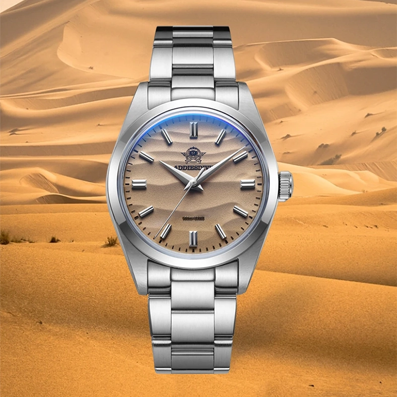 Reloj de Cuarzo Minimalista de Mujer 36mm Esfera Arena del Desierto Acero Inoxidable Resistente al Agua