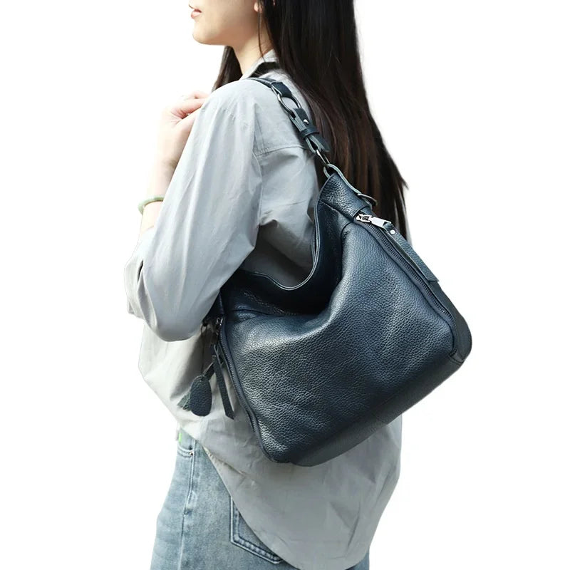 Cow Leather Women’s Hobo Shoulder Crossbody Bag Large Capacity