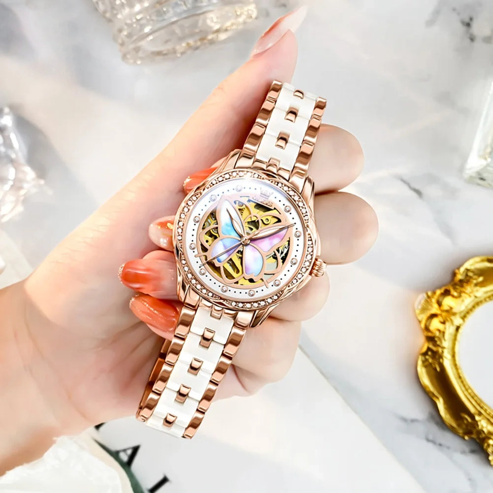 Women's Ceramic Bezel Automatic Watch 35mm Water Resistant Stainless Steel Luminous Hands