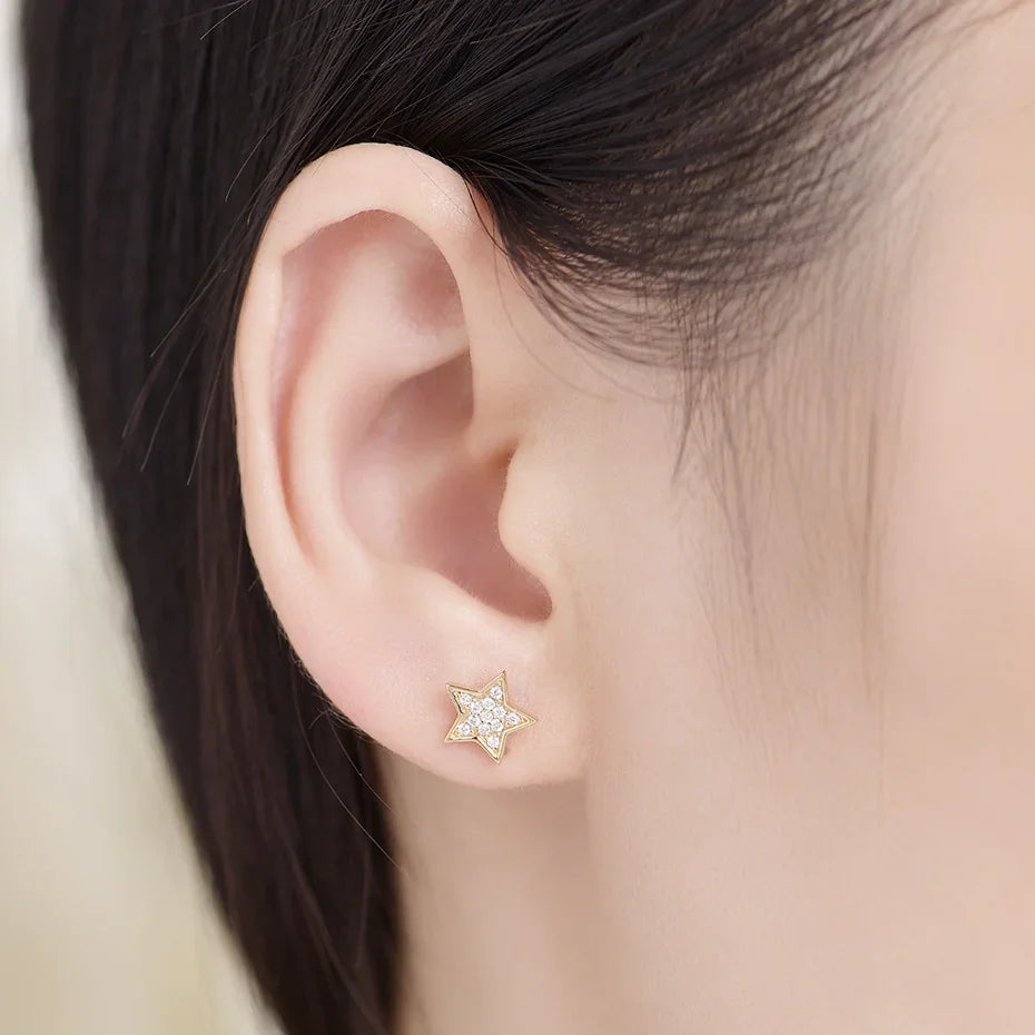 Kuololit Natural Diamond Star Stud Earrings – 10K or 14K Gold Options