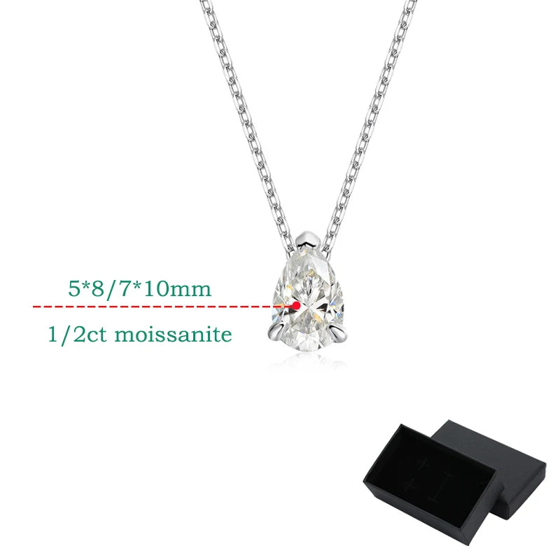Smyoue Pear Cut D VVS1 Moissanite Necklace – 18K White Gold Plated Sterling Silver Pendant