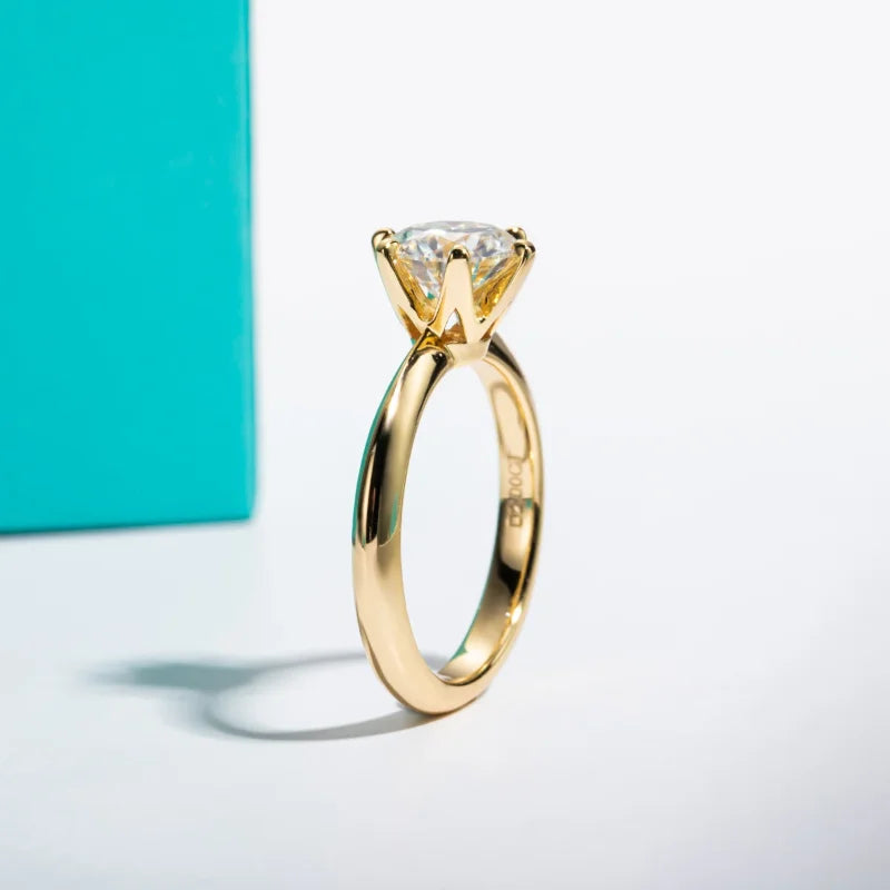 D Color Moissanite Engagement Ring – 3CT, Yellow Gold Plated 925 Sterling Silver, GRA Certified