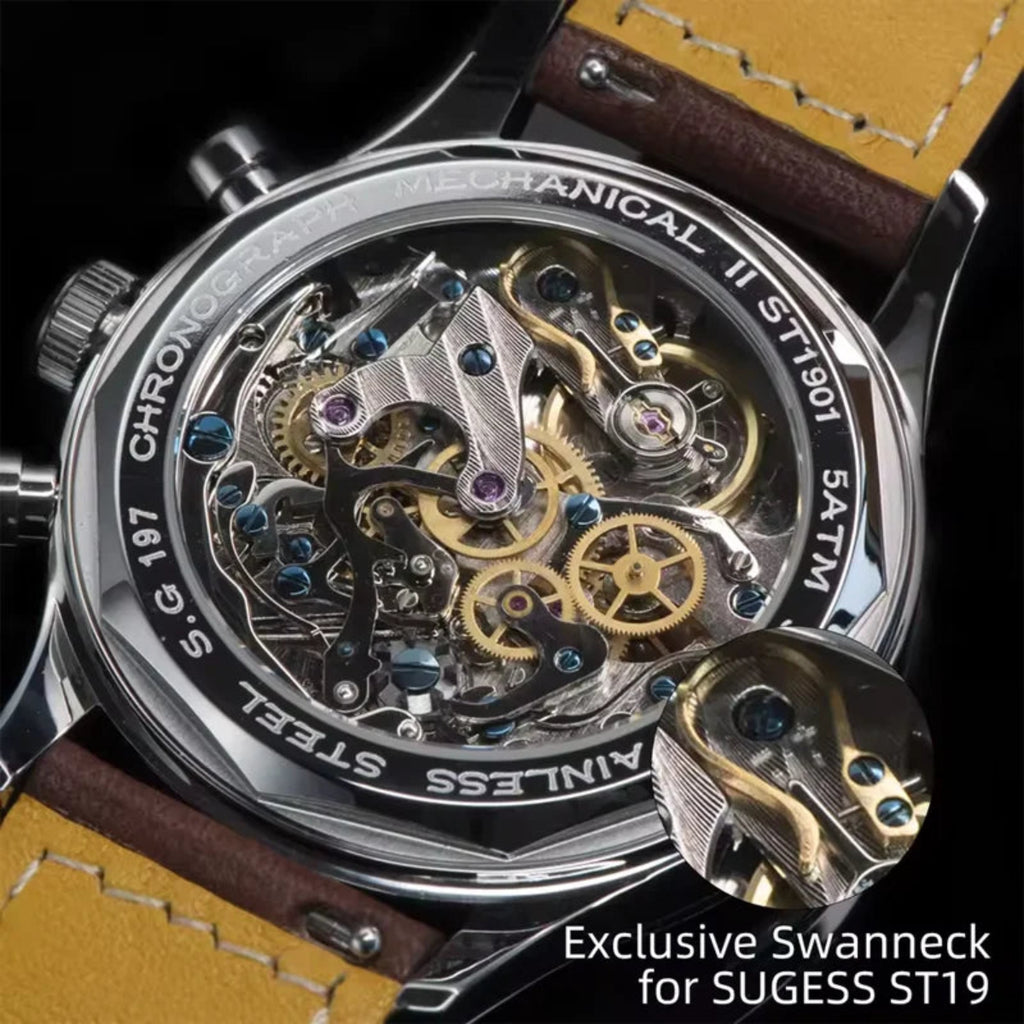 Sugess Watch of Men Chronograph Mechanical Wristwatches Tianjin ST19 Swanneck Movement Pilot Mens Watch Sapphire Crystal Gift V2 - RoyElite
