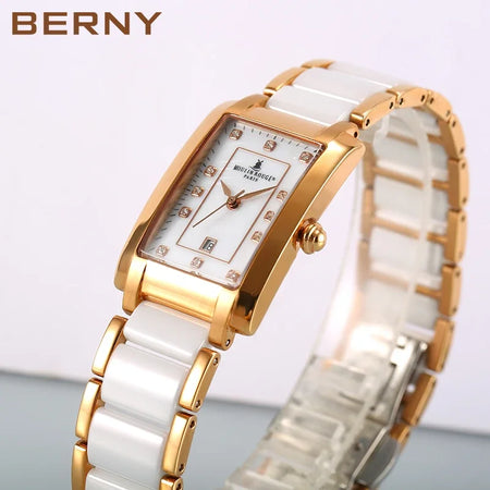 BERNY Women Watch Quartz Ceramic Bracelet Butterfly Buckle Waterproof Fashion Gold Female Clock Relogio Feminino Birthday Gift - RoyElite