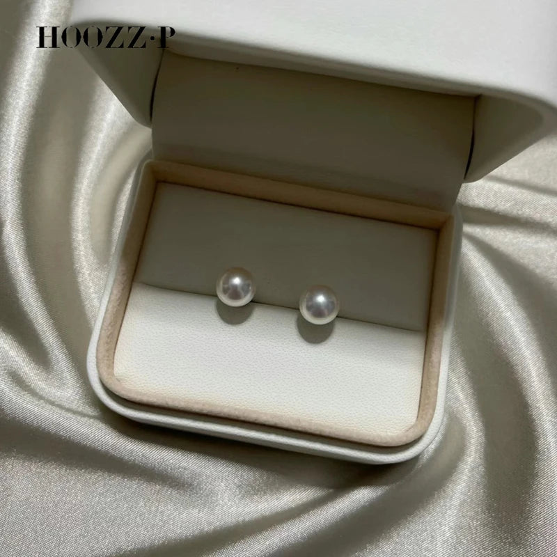 HOOZZ.P Akoya Pearl Stud Earrings AA Quality – 14K Gold & Sterling Silver Mount