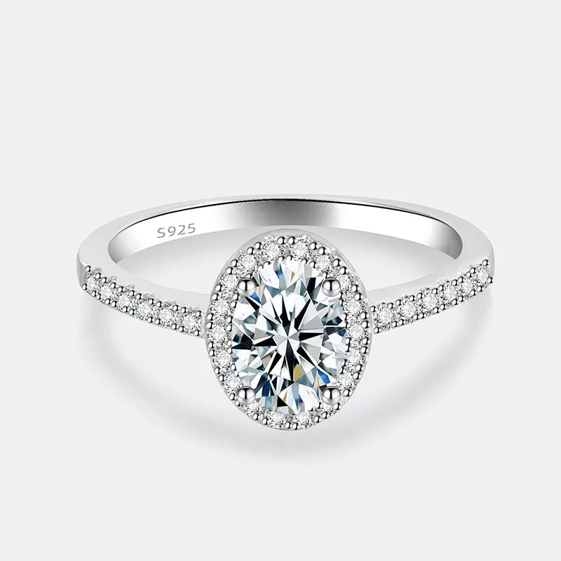 Oval Cut Moissanite Ring Sterling Silver Women Wedding Engagement Jewelry Gift