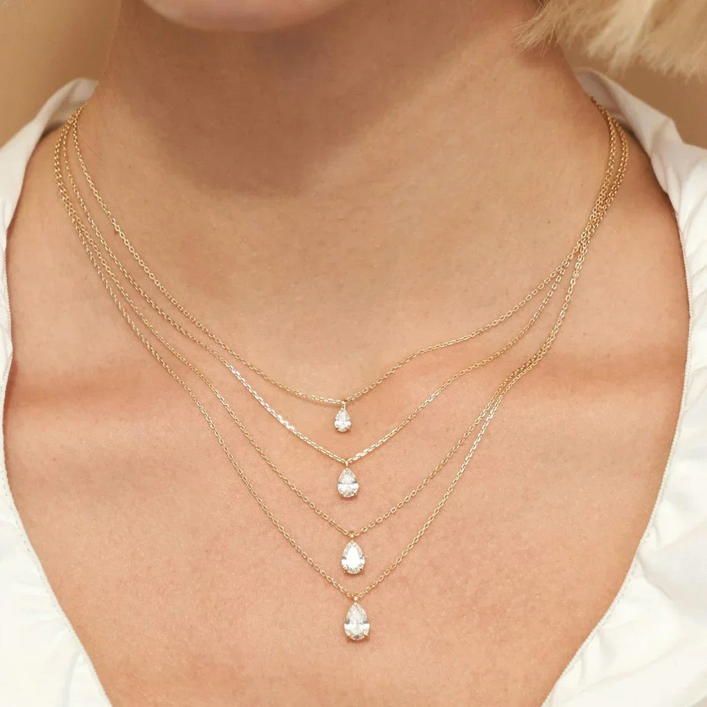Szjinao Pear Cut 14K Gold Moissanite Necklace – Waterdrop Pendant for Wedding & Party Jewelry