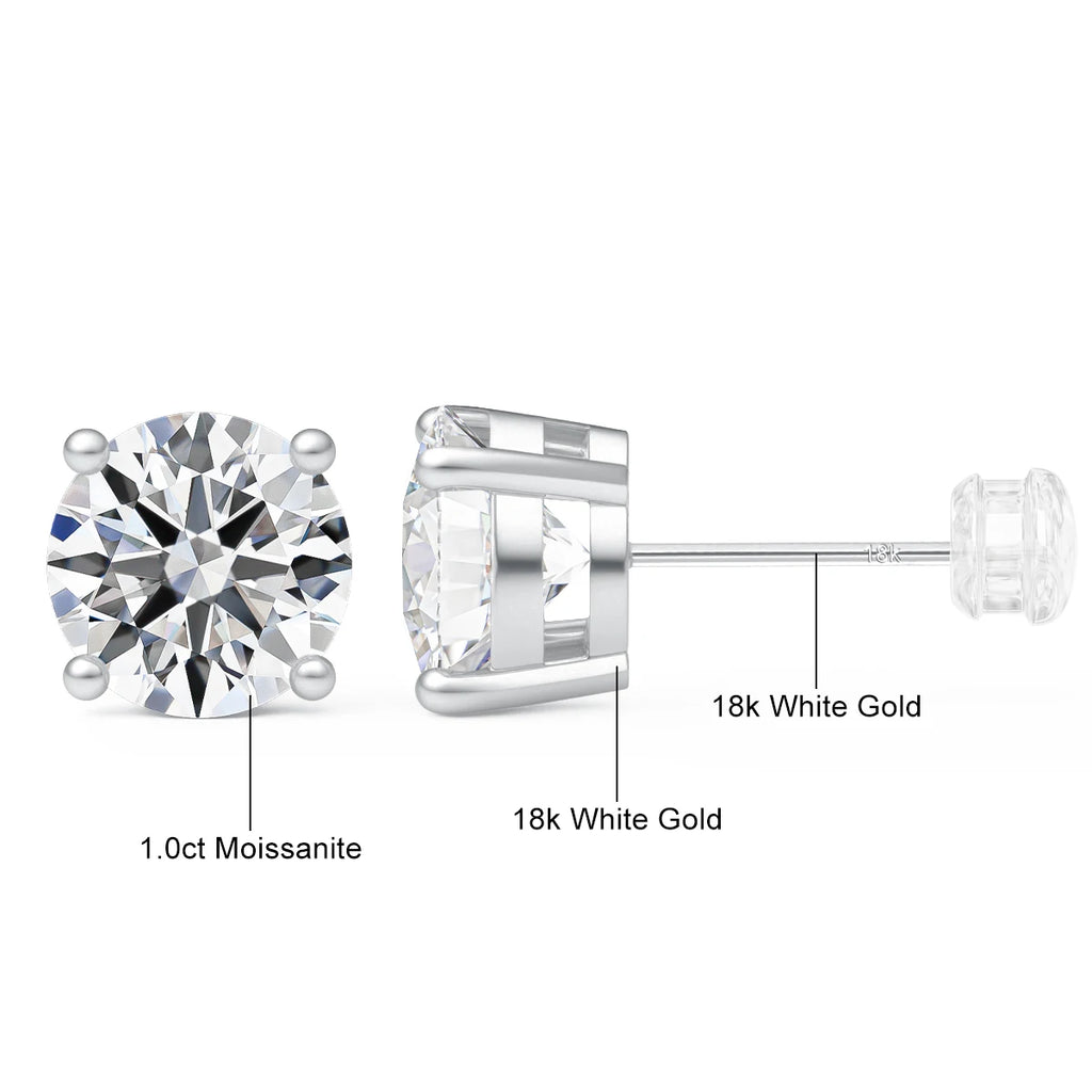 Elegant raft Jewelry D Color Moissanite Stud Earrings – 18K Gold Setting