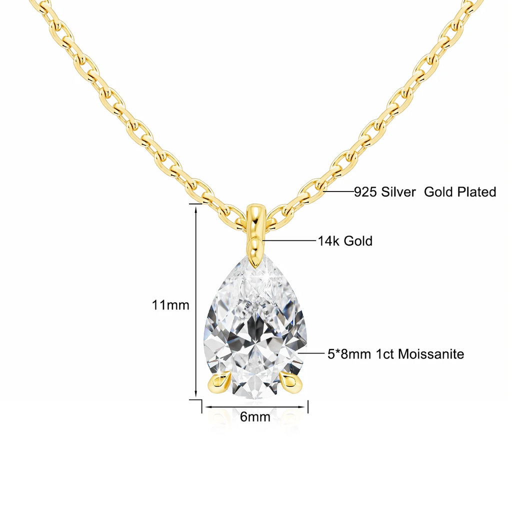 Szjinao Pear Cut 14K Gold Moissanite Necklace – Waterdrop Pendant for Wedding & Party Jewelry