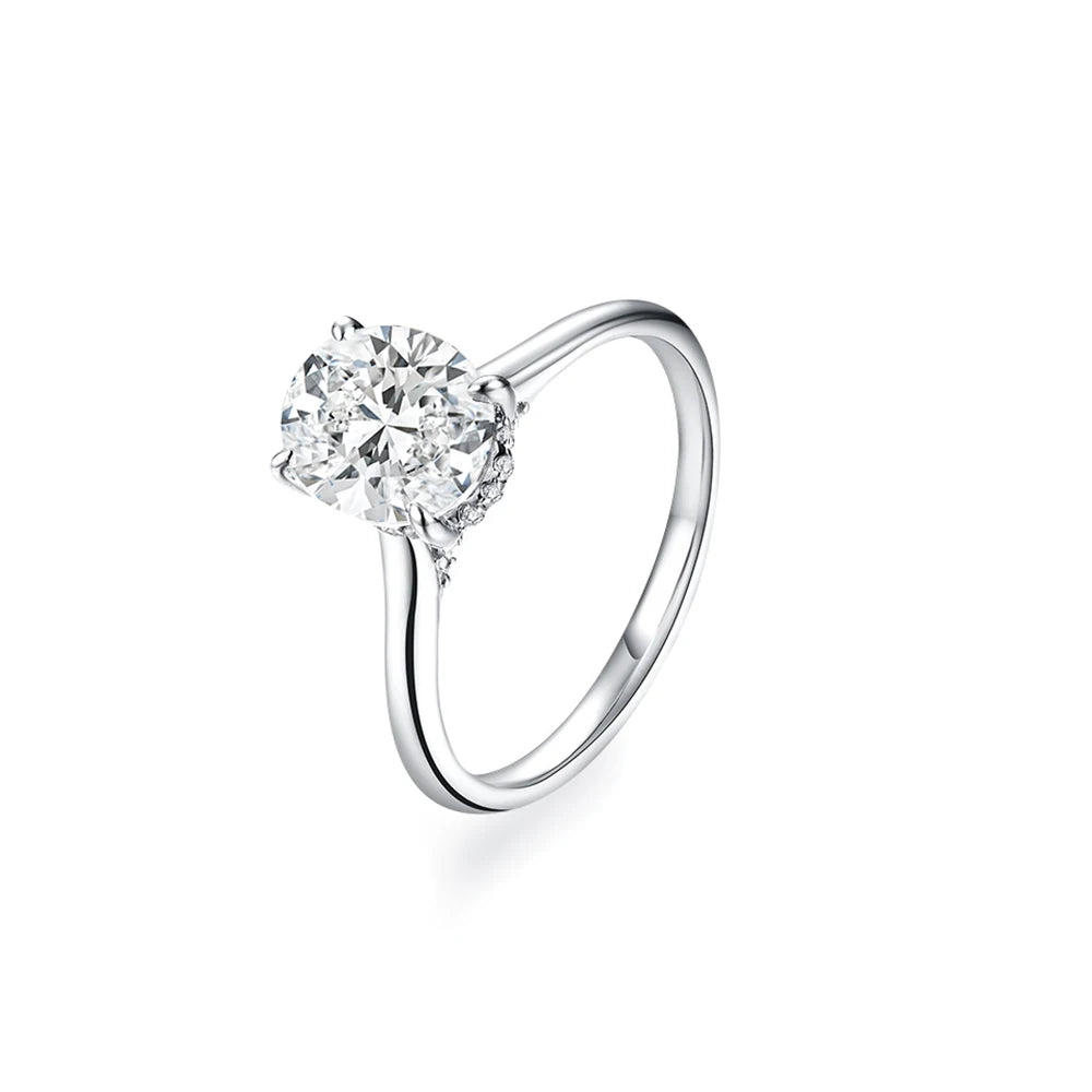 Women’s 2CT Oval Cut Moissanite Engagement Ring in 18K Gold Plated 925 Sterling Silver with Certificate