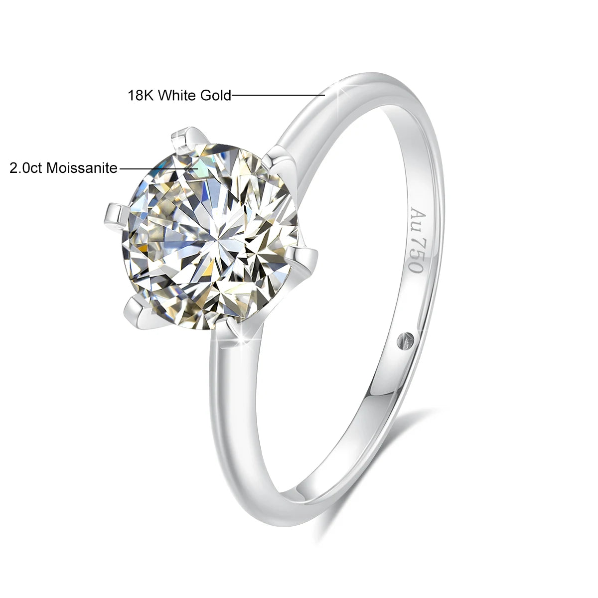 18K Gold Moissanite Engagement Ring Women 1 to 2 Carat Round Cut Diamond Wedding Jewelry